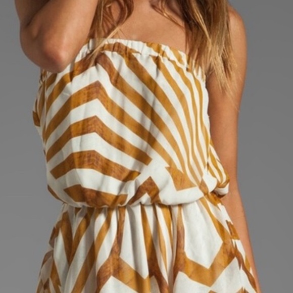 BB DAKOTA strapless gold white geometric maxi dress vacation date night sz M EUC - Picture 13 of 13